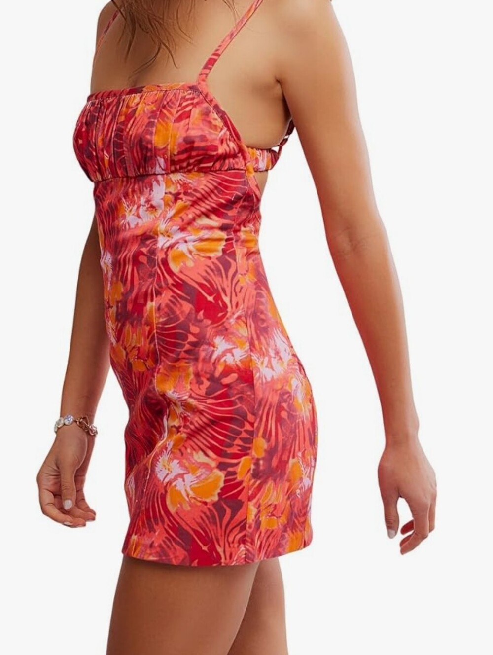 Free People Pink and Orange Tropical Mini Dress
